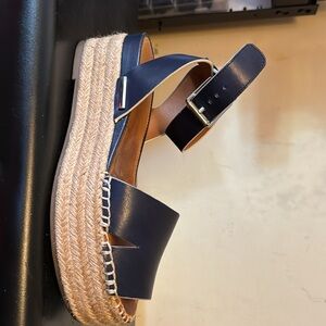 Franco Sarto Leo Platform Espadrille Wedge Sandal Navy Blue Women's